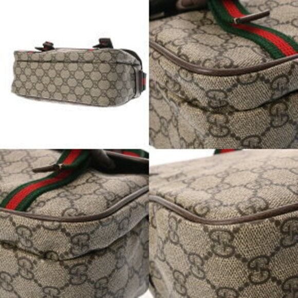 Gucci Shoulder Bag Beige Ebony Brown GG Supreme Leather - Picture 6 of 10